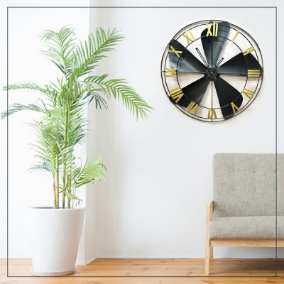 Metal Wall Clock with Black fan Design