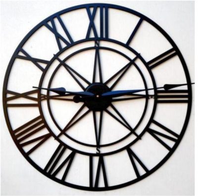 Metal Round Clock With Black Analog
