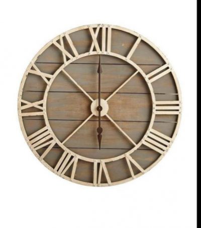 Metal Round Clock with Brown Wooden in Roman numbers