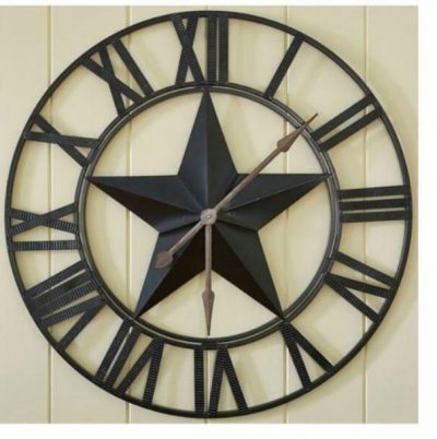 Metal Round Clock with Star Design