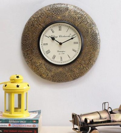 Wooden Clock with Golden Design