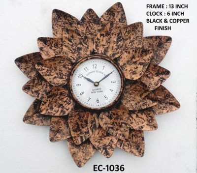 Metal Wall Clock Brown Leaf Designed