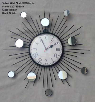 Metal Wall Spikes Clock with Mirror