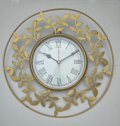 Metal Wall Clock With Golden Tree in Circle