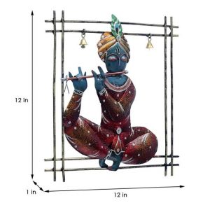 Iron Lord Vishnu Wall Art In Maroon Color for Home Decor and Gifting