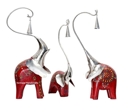 Iron & Wooden Craft Fusion Bell Elephant Set Of 3