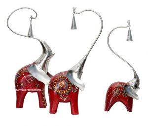 Iron & Wooden Craft Fusion Bell Elephant Set Of 3