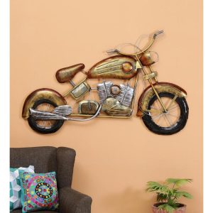 unique handpainted modern wrought iron bike wall art gold