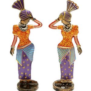 Metal Dancing Lady Showpiece Set of 2 Showpiece for Home Decor and Gifting