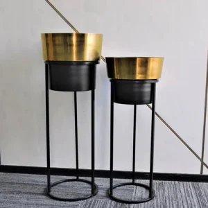 Dual Tone Plant Pot Set, Set of 2 | Indoor Outdoor Planter with Stand | Modern Metal Planter