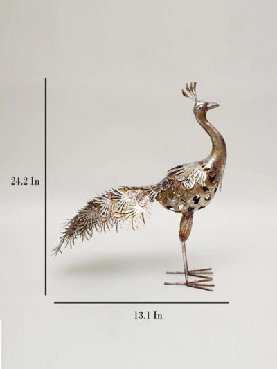 Multicolour Iron Purva Peacock Bird Figurine Table Decor and Gifting 33.3 X 38.9 X 61.5 cm