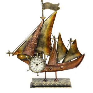 Handcrafted Iron Decorative Ship Miniature Analog Table Clock Showpiece