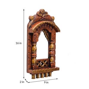 Traditional Pattern 16 x 9 Inch Wooden Jharokha for Home Decor and Gifting