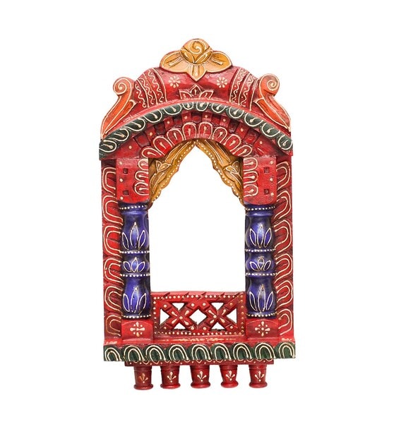 Traditional Pattern 16 x 9 Inch Wooden Jharokha for Home Decor and Gifting