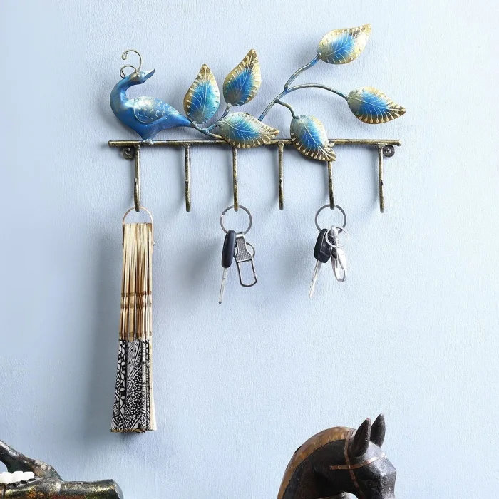Handcrafted Metal Hook Peacock for Wall Decor
