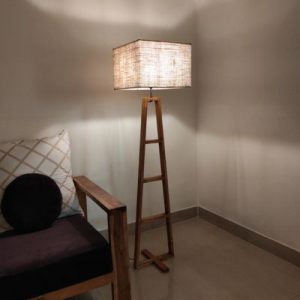 Salita Wooden Floor Lamp with Fabric Lampshade