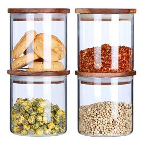 Glass (270 ML ) Fancy Food Storage Cantainers Set,Airtight Food Jars with Bamboo Wooden Lids