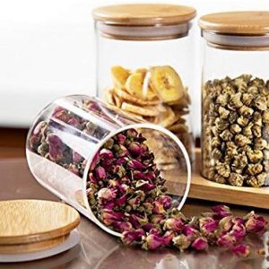 Glass 1400 ml Kitchen Storage Borosilicate Glass Jar And Container, Air Tight Bamboo Wooden Lid Container, Transparent Glass Cereal Dispenser