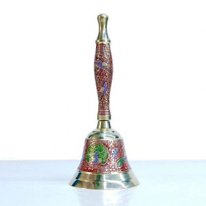 Pure Brass Puja Bell With Decorative engraved Meena work