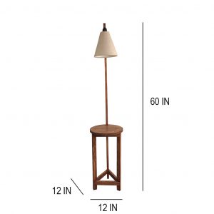 Accent Wooden Floor Lamp with Brown Base and Beige Fabric Lampshade