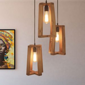 Blender Brown Wooden Cluster Hanging Lamp