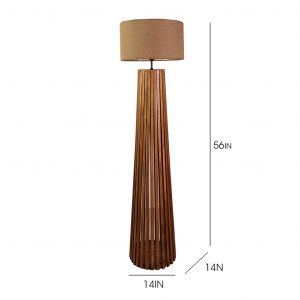 Boho Wooden Floor Lamp with Brown Base and Beige Fabric Lampshade