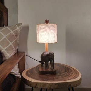 Elementary Wooden Table Lamp with Brown Base and Premium Yellow Fabric Lampshade