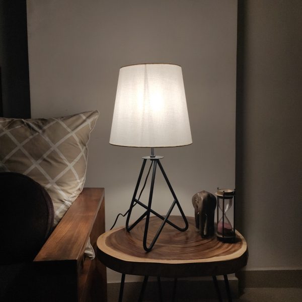 Claire Metal Table Lamp with Black Base and Premium White Fabric Lampshade