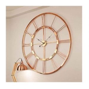 Copper Color Iron Wall Mounted Round Skeleton Clock