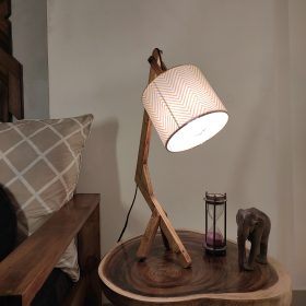 Emphasis Wooden Table Lamp with Brown Base and Yellow Fabric Lampshade