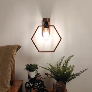 Hex Brown Wooden Wall Light