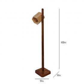 HexSpot Wooden Floor Lamp with Brown Base and Beige Wooden Lampshade