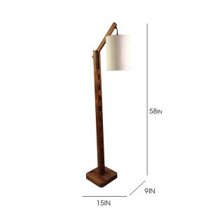 Hinge Wooden Floor Lamp with Brown Base and Beige Fabric Lampshade