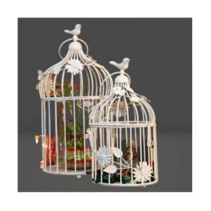Metal Decorative Bird Cage Tealight Candle Holder White
