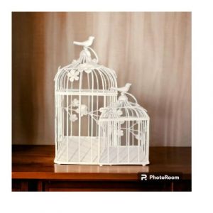Metal Decorative Bird Cage Tealight Candle Holder White