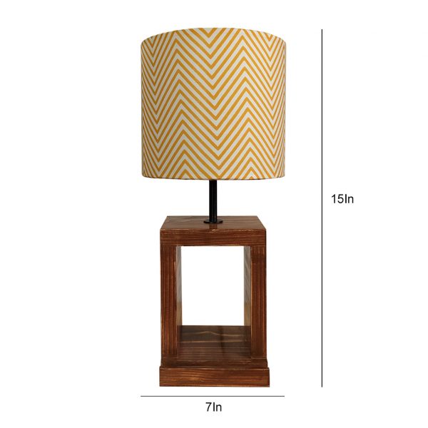 Moby Beige Wooden Table Lamp with Red Printed Fabric Lampshade