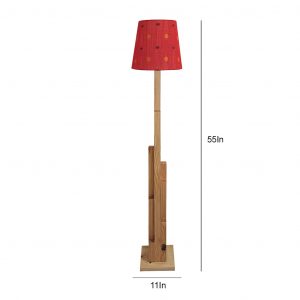 Skyline Wooden Floor Lamp with Beige Base and Red Printed Fabric Lampshade