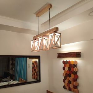 Symmetric Beige Wooden Series Hanging Lamp
