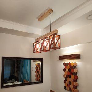 Symmetric Brown & Beige Wooden Series Hanging Lamp
