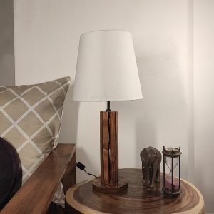 TallBoy Wooden Table Lamp with Brown Base and Premium White Fabric Lampshade