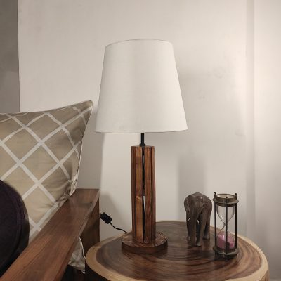 TallBoy Wooden Table Lamp with Brown Base and Premium White Fabric Lampshade