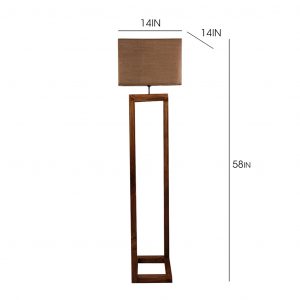 Tesseract Wooden Floor Lamp with Brown Base Beige Fabric Lampshade