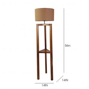 Triad Wooden Floor Lamp with Brown Base and Beige Fabric Lampshade