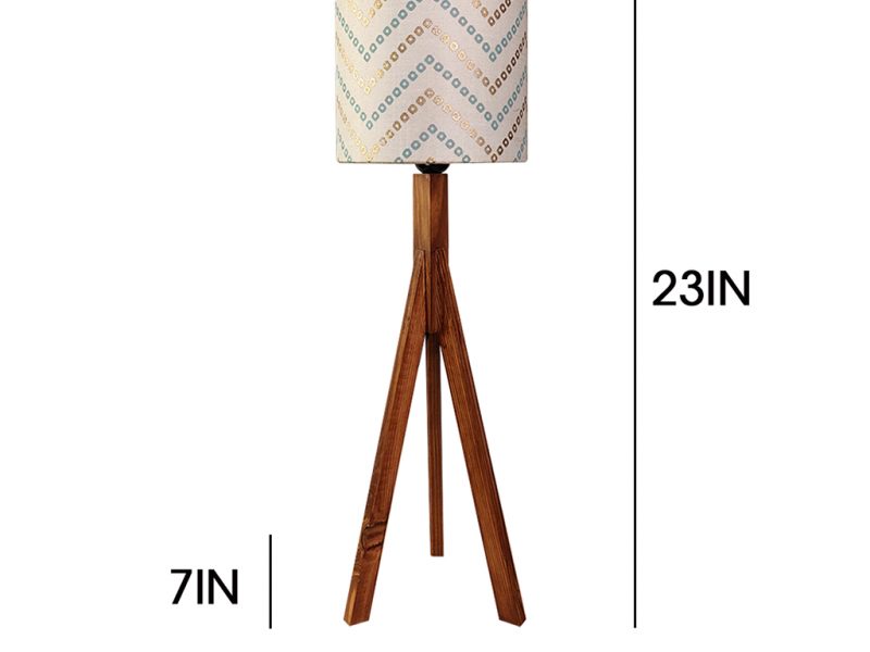 Triune Brown Wooden Table Lamp with White Printed Lampshade