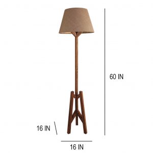 Troika Wooden Floor Lamp with Brown Base and Premium Beige Fabric Lampshade