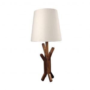Vrikshya Wooden Table Lamp with Brown Base and Premium White Fabric Lampshade