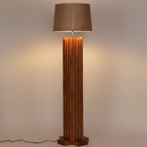 Palisade Wooden Floor Lamp with Premium Beige Fabric Lampshade