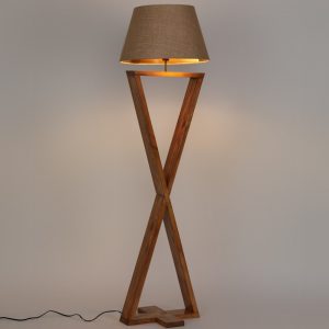 Infinity Wooden Floor Lamp with Premium Beige Fabric Lampshade