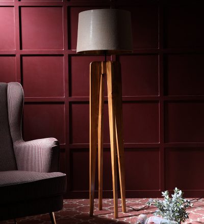 Jet Wooden Floor Lamp with Premium Beige Fabric Lampshade