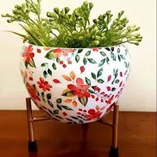 Iron Meena Pot with Stand for Home Decor and Gifting